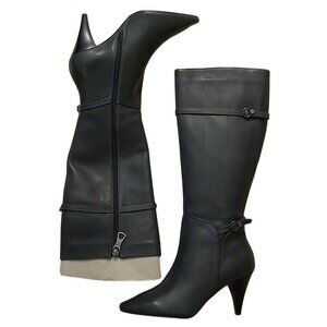 BCBGMAXAZARIA AVA Belted Dark Charcoal Grey Leather Boots Retail Sz 6.5 $434